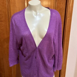 Eileen Fisher Purple 3/4 Sleeve Linen Cardigan Size L - Picture 1 of 7