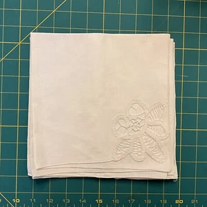 Vintage 100% Linen Set of 4 Napkins Battenburg Lace Trim NEW White Square  16” - Picture 1 of 5
