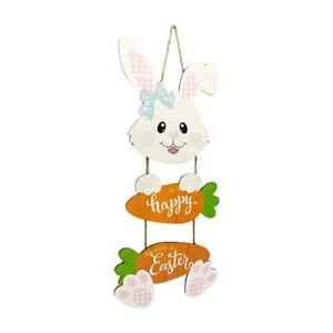 Wood Rabbit Decor Garden Yard Festival Holiday Easter Bunny Hanging Ornament - Picture 1 of 6