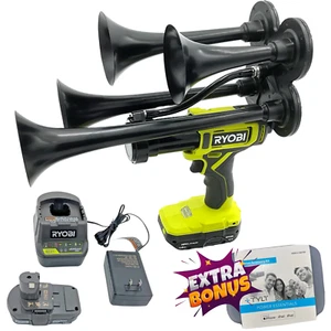 For Ryobi One 18V Drill Train 4 Horn Quad Black Air Trumpets w/Battery + Charger - Picture 1 of 9