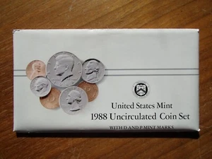 1988 P&D Mint Set Brilliant Uncirculated US with Envelope & COA (10 Coin Set) - Picture 1 of 2