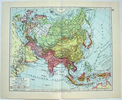  Asia - Original 1928 German Language Political Map by Meyers. Vintage. Tuva - Image 1 of 3