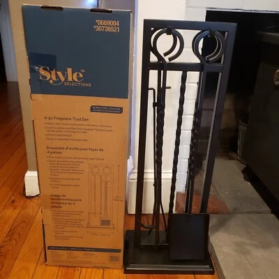 Style Selections 4-Piece Fire Place Tool Set Black Steel #0669004 - Image 1 of 4