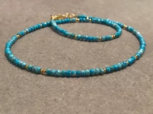 A++ Natürlicher Türkis facettierte Rondelle Edelstein Gold gefüllt Perlen Hal... - Bild 1 von 18