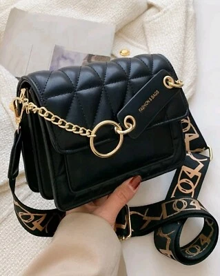 Black Ladies Shoulder Bag Women Ladies Bucket Drawstring Chain Handbag Small - Image 1 of 4