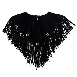 Poncho Ricky Nell Gamuza Cuero Flecos Western Vintage Negro - Imagen 1 de 7