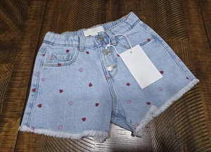 Zara High Waist Denin Shorts with Embroidered Hearts Size 4 years - Picture 1 of 6