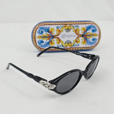 Óculos de sol oval preto Brighton An American in Paris com estojo - Imagem 1 de 4