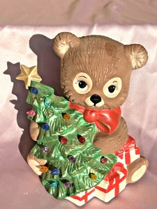 Vintage Keramikform Weihnachten Teddybär hält Baum ohne Lichtquelle - Bild 1 von 9