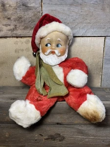 Vintage Knickerbocker Rubber Baby Face Santa Claus Christmas Plush Green Scarf - Picture 1 of 19
