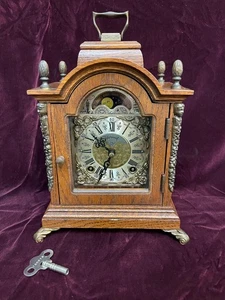 Vintage WUBA Warmink Mantel Clock Moon Phase Dial Double Bell Chime - Picture 1 of 23
