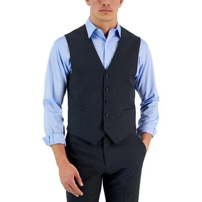 Tommy Hilfiger Mens Modern fit Button-Up Suit Vest Small Charcoal Grey Solid - Image 1 of 4