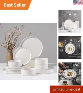 Geschirrsets 12-teilig Teller Schüsseln Set Steingut Geschirr für 4 Küchen - Bild 1 von 9