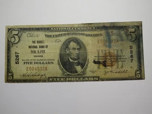 $5 1929 Brazil Indiana IN National Currency Bank Note Bill Charter #5267 RARE - Picture 1 of 3