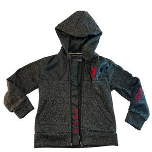 US POLO ASSN Jungen Kapuzenjacke, Größe 5/6 Medium schwarz grau rot Übergangsjacke - Bild 1 von 5