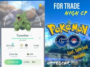 Pokémon Go HIGH CP Tyranitar For TRADE || Compre 2, obtenga 1 || GRATIS #1 Comerciante 🔥🔥  - Imagen 1 de 3