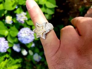 Round Cut Lab Created Diamond Men's Pinky Star Ring 14k Two-Tone Gold Over 2.CT - Picture 1 of 1