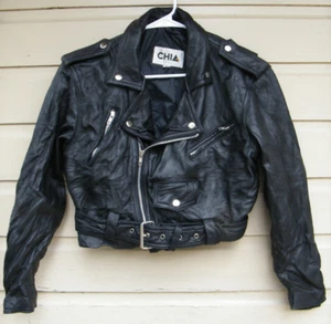 Cintura/cerniera/giacca moto biker pelle ritagliata vintage anni 90 donna media nera - Foto 1 di 6