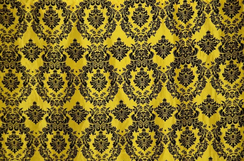 DAMASK TAFETÁN TERCIOPELO FLOCADO AMARILLO POR YARDA Foto 1 de 1