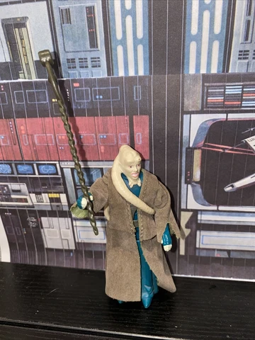 Vintage Star Wars ROTJ Bib Fortuna 1983 Kenner with original staff Green Lining Cover