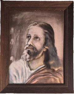 Obra de arte vintage en relieve 3D Jesucristo túnica roja marco de madera retrato impresión - Imagen 1 de 6