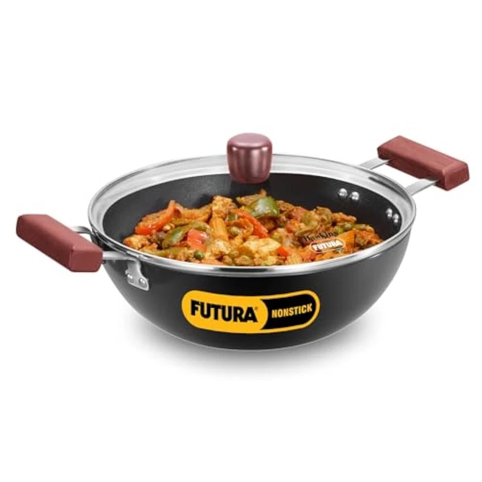 Hawkins Futura 3 Litre Deep Kadhai, Non Stick Kadai with Glass Lid, Flat - Image 1 of 1