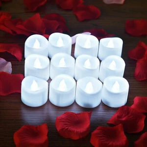 12pcs LED Tea Lights Candles Flameless with 100pcs Fake Rose Petals Cool White - Picture 1 of 12
