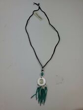 Lucky BRAND Silver Tone Beaded Leather 28" Slider Pendant Necklace