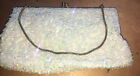 Vtg Micro Hand Bead, Sequins & Pearls Purse Clutch Made in Hong Kong snake chain