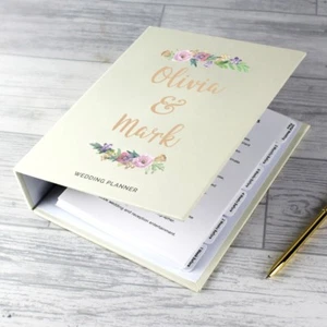 Personalised Wedding Planner Floral Watercolour Organiser Book Hardback - Foto 1 di 5
