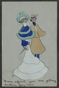 1905 EVII 1/2d Green Handpainted Postcard of a Fashionable Couple to Leicester - Picture 1 of 2