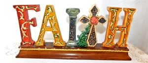 Placa de mesa religiosa decoración vidrio resina diseño "FE" Homeview - Imagen 1 de 4