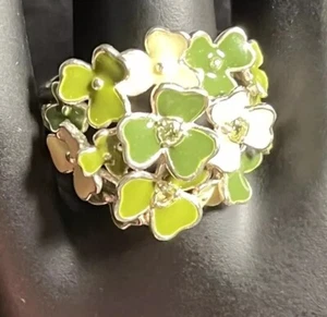 Lucky 4-Leaf Clover Cluster Sterling Silver Enamel Ring 925 IRELAND Sz 7 - Picture 1 of 11