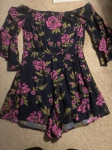 Express Womens Navy Blue Floral Romper Size Small - Picture 1 of 3