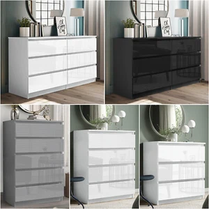 Cómoda de alto brillo alto ancho mesita de noche mueble de dormitorio - Imagen 1 de 100