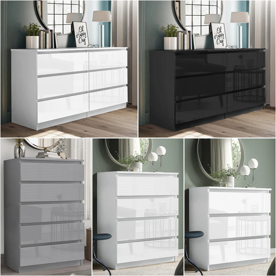 High Gloss Chest of Drawers Tall Wide Bedside Table Cabinet Bedroom Furniture  - Image 1 of 1