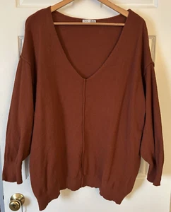 DEX V-Neck Drop-Shoulder Sweater Rust Womens 2X Plus Size Oversized - Picture 1 of 3