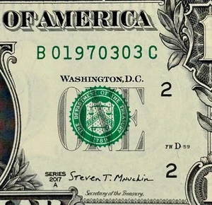 1970 March 3rd Birthday Fancy Serial Number New Dollar Bill - Picture 1 of 3