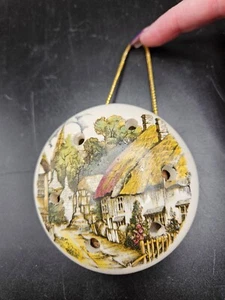 Vintage Ceramic Pomander England Cottage Scene Potpourri Holder Wall Ornament - Picture 1 of 6