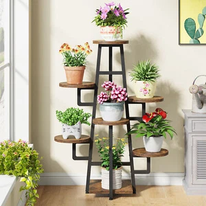 7-Tier Indoor Rustic Wood Flower Potted Plant Stand for Living Room Balcony - Picture 1 of 12
