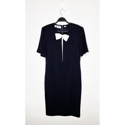 Vintage Nina Ricci Charm Women’s Navy Shift Dress White Bow Trim Classic Preppy  - Image 1 of 4