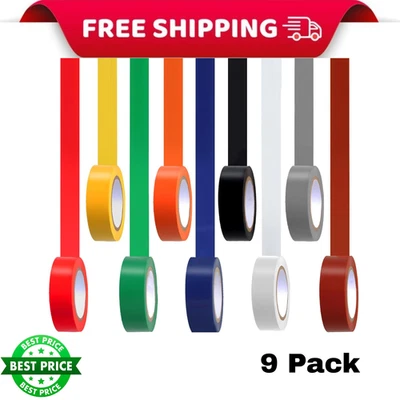 BRANDED 9 Pack Coloured Electrical Tape, Electrical Tape Colours Water, Sun, and Oil Res