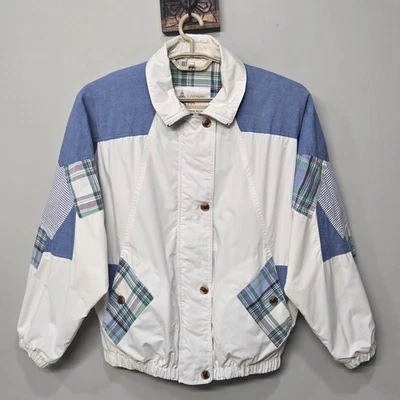 VTG 80s London Fog Windbreaker Jacket Large Preppy Tenniscore Patchwork Madras - Image 1 of 4