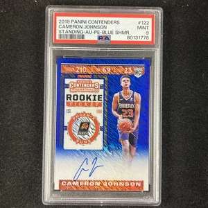 2019 Panini Contenders Rookie Ticket Cameron Johnson Blue Shimmer 20/20 PSA 9 - Picture 1 of 2