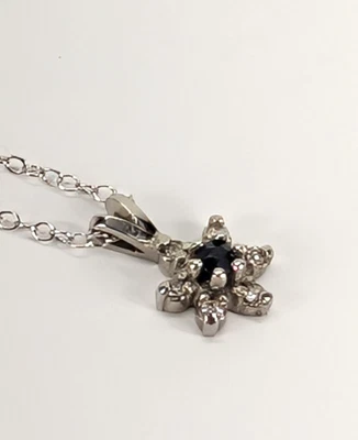 10k White Gold Diamond Blue Sapphire 18" Necklace - Image 1 of 4