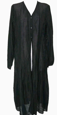 Camisa plumero Eileen Fisher negra lino seda mezcla manga larga fina talla grande Foto 1 de 4