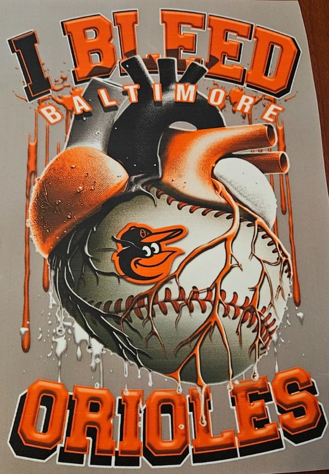 Baltimore Orioles Colorful 8" DTF Heat Transfer Iron On FREE Shipping (C3/2) - Image 1 of 1