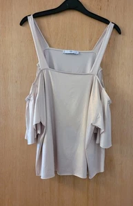 Mango Stretchy Shimmer Beige Gold Blouse Top Size M - Picture 1 of 7