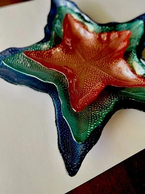Platos de estrellas de mar náuticas de vidrio turco soplado a mano Akcam 3 bandejas playa náutica Foto 1 de 4