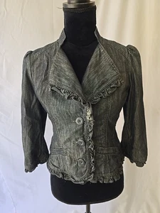 Anthropologie CIDRA Jacke Jeans Denim Damen 4 Cropped Rüschen Knopf leicht - Bild 1 von 7